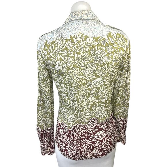 Tory Burch Green Brown Blue Colorblock Floral Button Down Shirt Top Size 2 - Picture 2 of 4